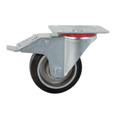 100mm Braked Swivel Plate Castor Black Elastic