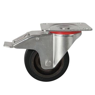 100mm Braked Swivel Plate Castor Black Elastic