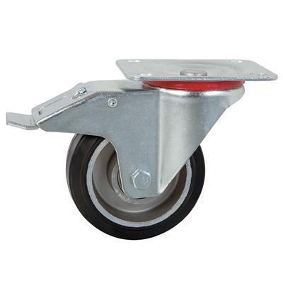 125mm Braked Swivel Plate Castor Black Elastic