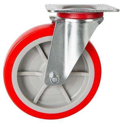 150mm Swivel Plate Castor Red Polyurethane