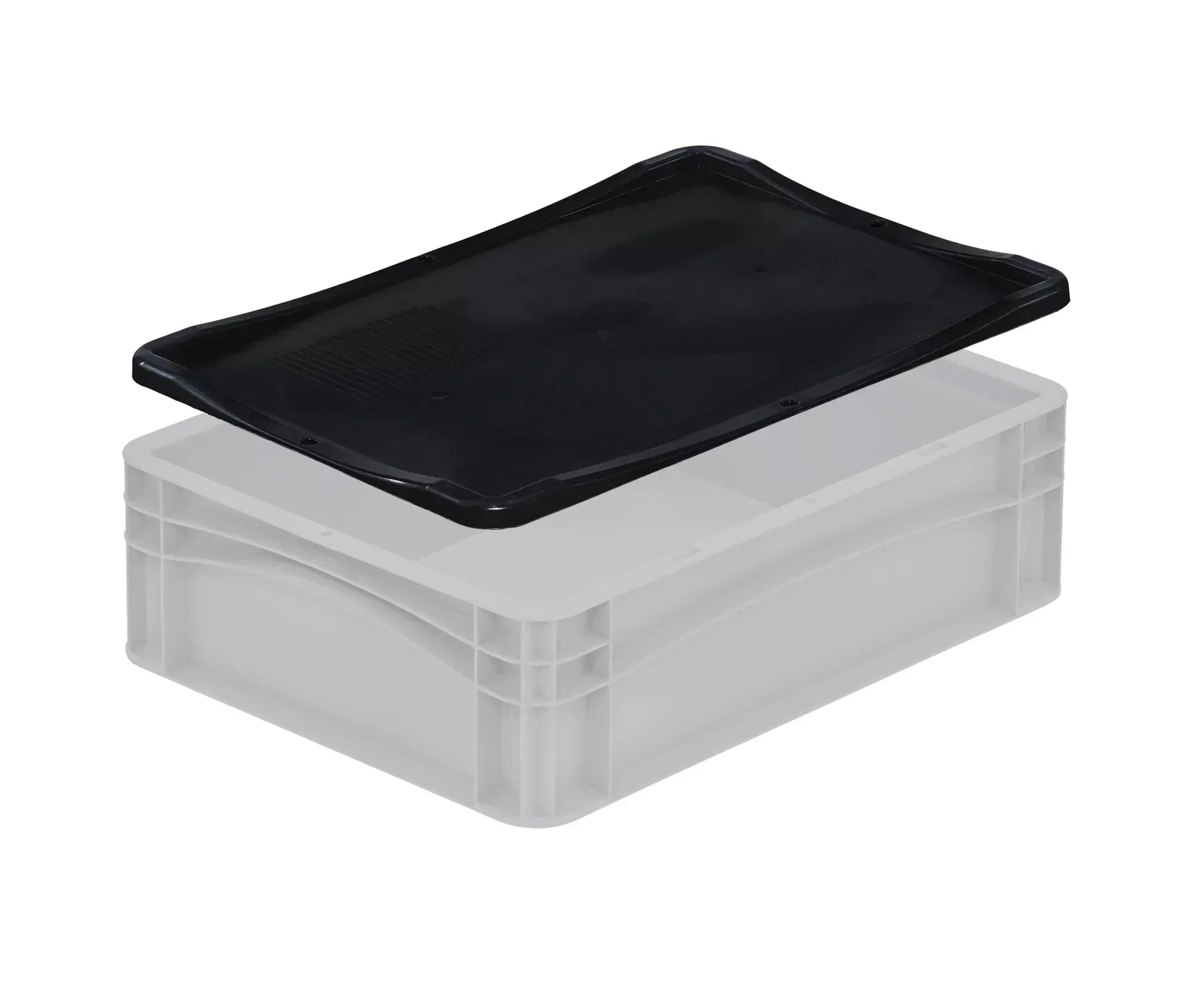 A plastic picking container ready to be used in a warehouse.