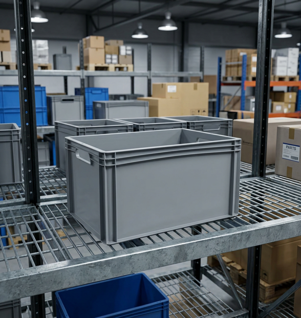 Warehouse picking boxes arranged on storage shelving to support organised and efficient order picking.