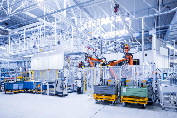 A manufacturing factory that utilises lots of equipment that uses wheels and castors. 