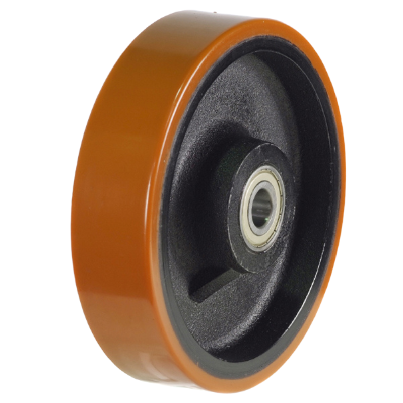 100mm Polyurethane on Cast Iron Wheel with Ball Bearing - 300kg Load Capacity