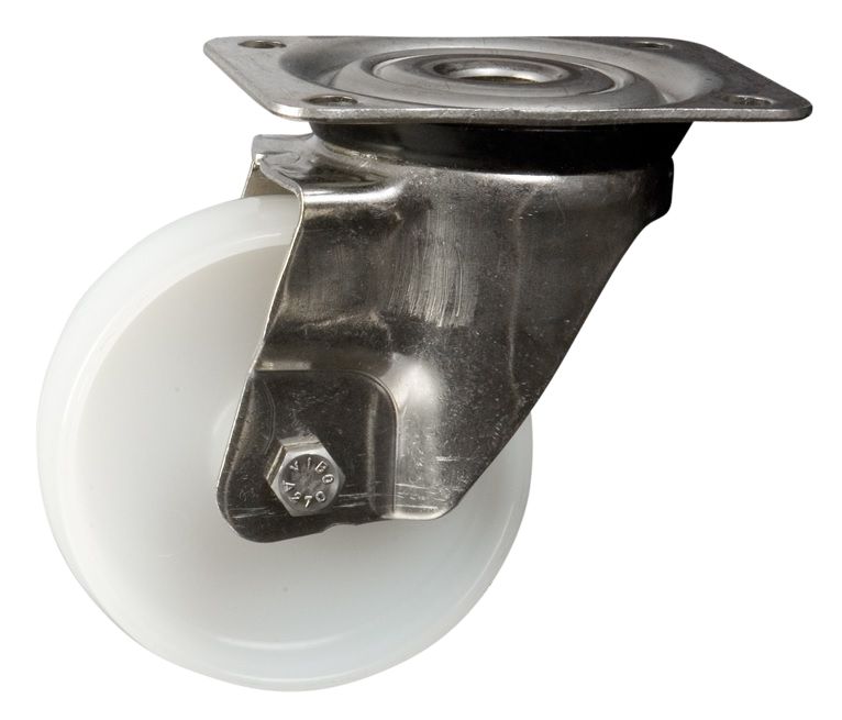 100mm Swivel Castors White Nylon Wheel Stainless Steel Plated Fixing