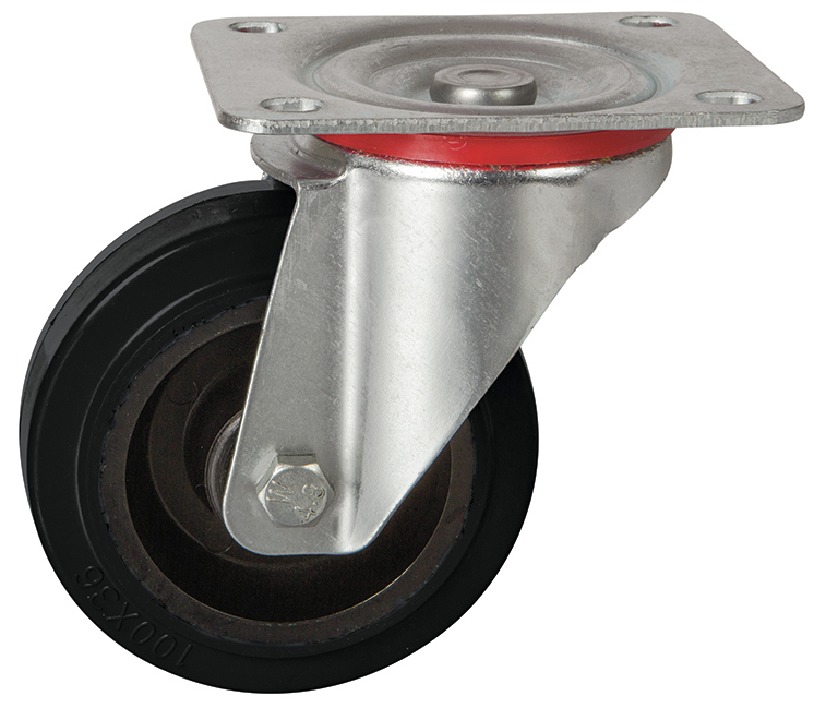 125mm Swivel Plate Castor – Black Elastic Rubber Wheel 200kg Load Capacity