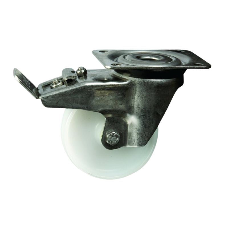 125mm Swivel Braked Castors White Nylon Wheel Stainless Steel Fixing