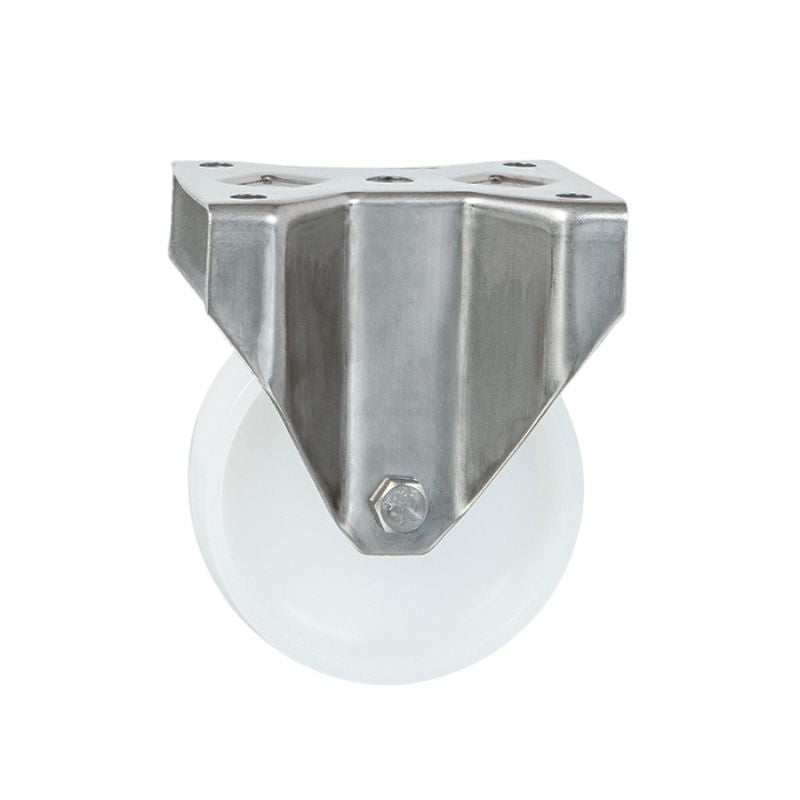 160mm Fixed Castors - White Nylon Wheel - Stainless Steel Fixing