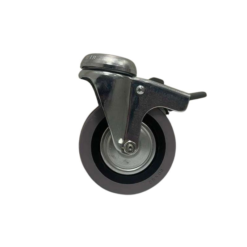 80mm Swivel Braked Castors - Grey Rubber Tyre - Bolt-Hole Fixing
