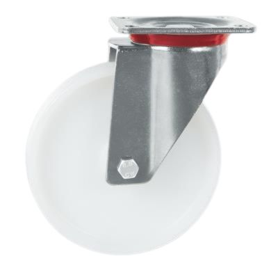 160mm Swivel Plate Castor, White Nylon Wheel, 600kg Load Capacity