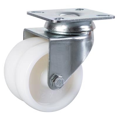 50mm Swivel Plate Twin Wheel Castor with White Nylon Wheels 60kg Load Capacity