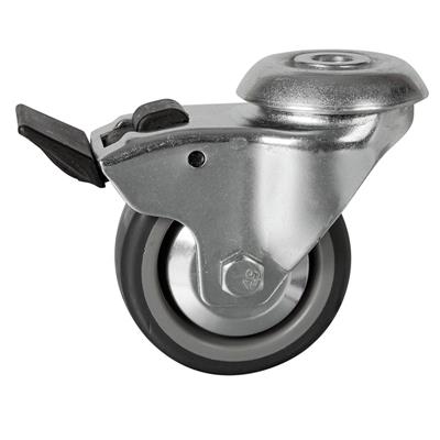 75mm Braked Swivel Bolt Hole Castor Grey TPR