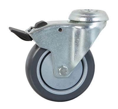 100mm Braked Swivel Bolt Hole Castor Grey TPR