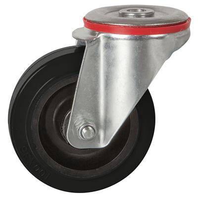 100mm Swivel Bolt Hole Castor Black Elastic