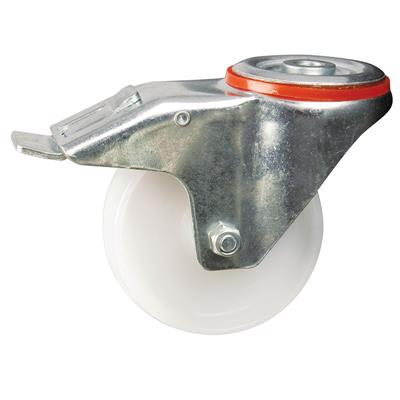 100mm Braked Swivel Bolt Hole Castor Nylon Wheel