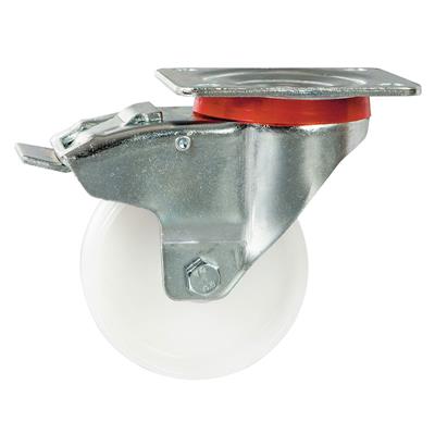 100mm Braked Swivel Plate Castor White Nylon Wheel