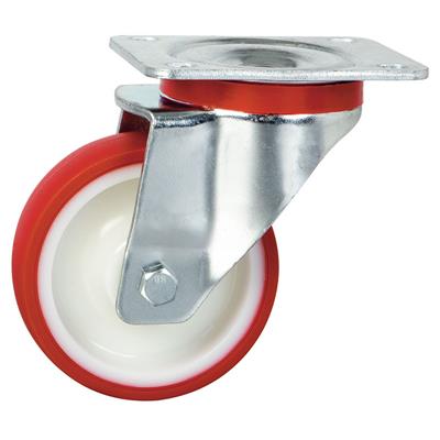 100mm Swivel Plate Castor Red Polyurethane