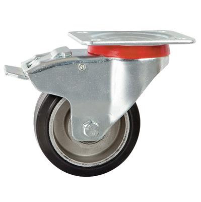 100mm Braked Swivel Plate Castor Black Elastic