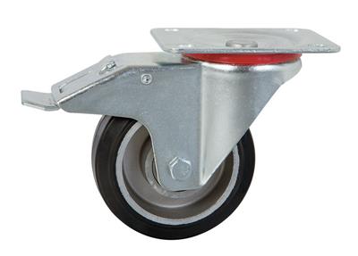 125mm Braked Swivel Plate Castor Black Elastic