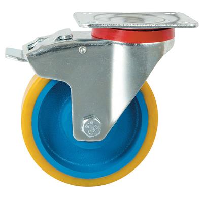 125mm Braked Swivel Plate Castor Cast Iron Centre