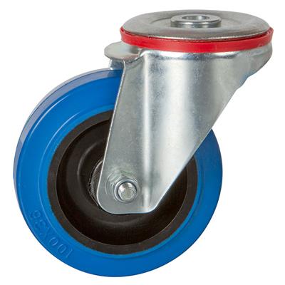 160mm Swivel Bolt Hole Castor Blue Elastic