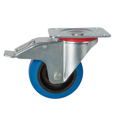 160mm Braked Swivel Plate Castor Blue Elastic