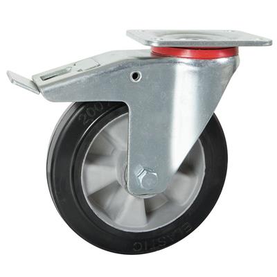 160mm Braked Swivel Plate Castor Black Elastic