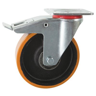 150mm Braked Swivel Plate Castor Cast Iron Centre