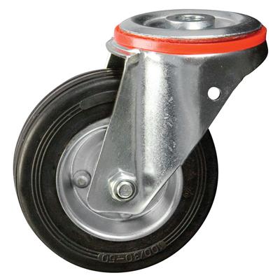 200mm Swivel Bolt Hole Castor Black Rubber Tyre