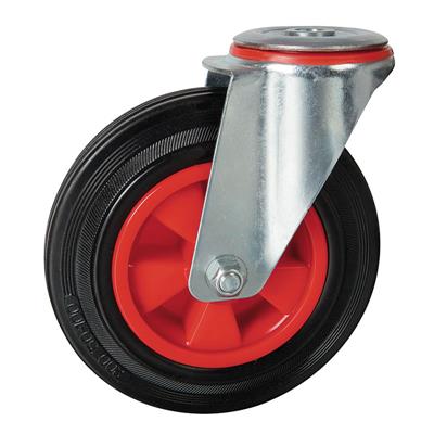 200mm Swivel Bolt Hole Castor Black Rubber Tyre