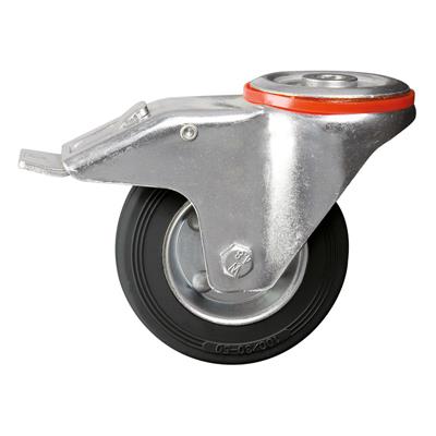 200mm Braked Swivel Bolt Hole Castor Black Rubber