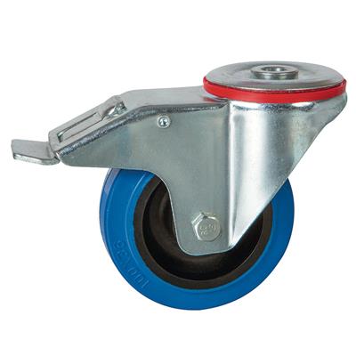 200mm Braked Swivel Bolt Hole Castor Blue Elastic