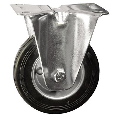 200mm Fixed Plate Castor Black Rubber Tyre
