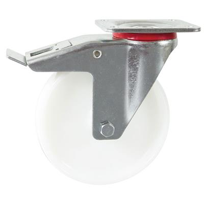 200mm Braked Swivel Plate Castor White Nylon Wheel